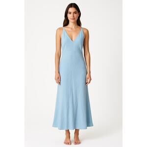 Pomadere Dress Womens‎ Blue Light Long Sleeveless V-neck Ankle Length
